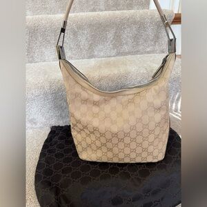 Gucci Beige Vintage Jackie Monogram  Shoulder Bag with Silver-Tone Hardware